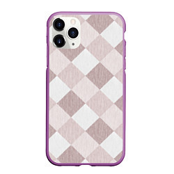Чехол iPhone 11 Pro матовый Геометрический светло коричневый узор квадраты, цвет: 3D-фиолетовый