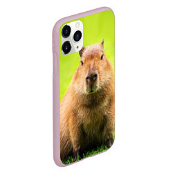 Чехол iPhone 11 Pro матовый Capybara on green grass, цвет: 3D-розовый — фото 2