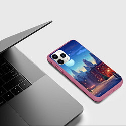 Чехол iPhone 11 Pro матовый Ночной новогодний город, цвет: 3D-малиновый — фото 2