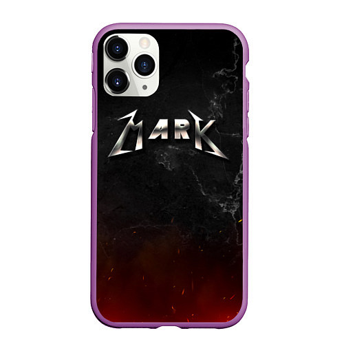 Чехол iPhone 11 Pro матовый Марк в стиле Металлика - огонь и искры / 3D-Фиолетовый – фото 1