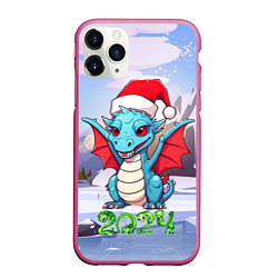 Чехол iPhone 11 Pro матовый Символ года дракон 2024, цвет: 3D-малиновый