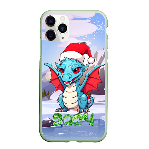 Чехол iPhone 11 Pro матовый Символ года дракон 2024 / 3D-Салатовый – фото 1