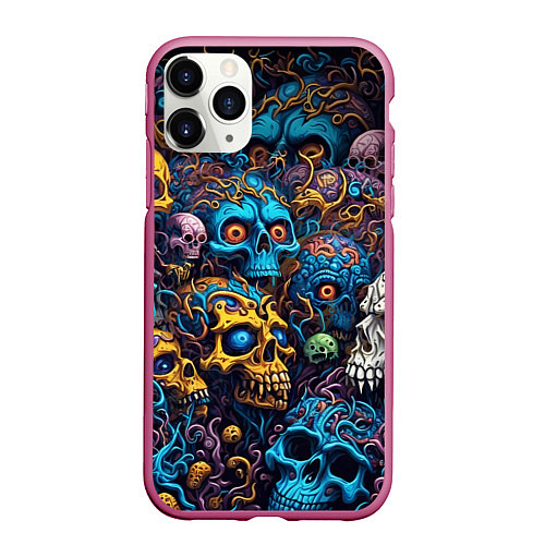 Чехол iPhone 11 Pro матовый Psy skulls / 3D-Малиновый – фото 1