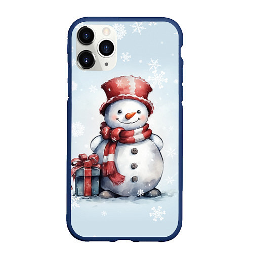 Чехол iPhone 11 Pro матовый New Years cute snowman / 3D-Тёмно-синий – фото 1