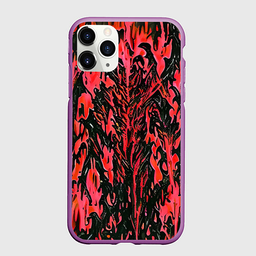 Чехол iPhone 11 Pro матовый Демонический доспех красный / 3D-Фиолетовый – фото 1