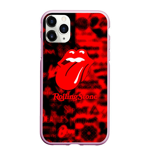 Чехол iPhone 11 Pro матовый Rolling Stones logo групп / 3D-Розовый – фото 1