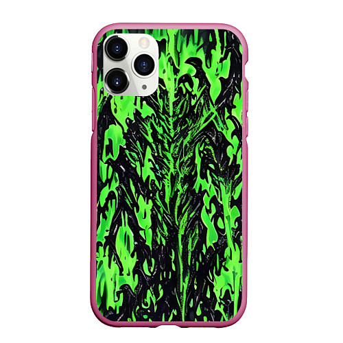 Чехол iPhone 11 Pro матовый Демонический доспех зелёный / 3D-Малиновый – фото 1