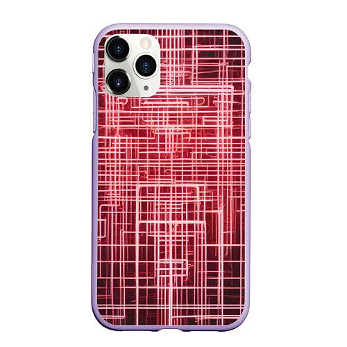 Чехол iPhone 11 Pro матовый Красные неоновые полосы киберпанк / 3D-Светло-сиреневый – фото 1