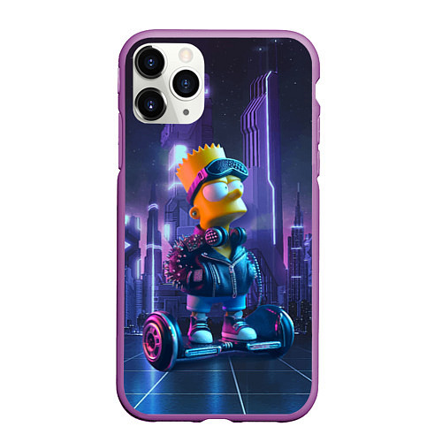 Чехол iPhone 11 Pro матовый Bart Simpson on a gyro scooter - ai art / 3D-Фиолетовый – фото 1