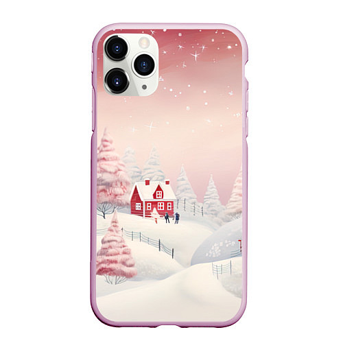 Чехол iPhone 11 Pro матовый Снежное сияние ночи / 3D-Розовый – фото 1