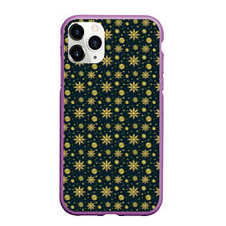 Чехол iPhone 11 Pro матовый Декоративные снежинки с золотым блеском