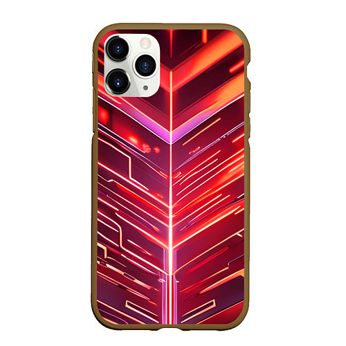 Чехол iPhone 11 Pro матовый Красные неон полосы киберпанк / 3D-Коричневый – фото 1