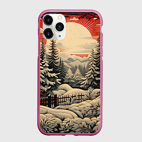 Чехол iPhone 11 Pro матовый Блеск снежинок новогодний стиль / 3D-Малиновый – фото 1