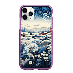 Чехол iPhone 11 Pro матовый Зимний лес новогодний узор