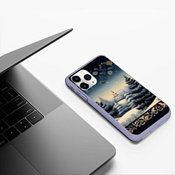 Чехол iPhone 11 Pro матовый Сияние праздника новогодний орнамент, цвет: 3D-светло-сиреневый — фото 2