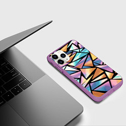 Чехол iPhone 11 Pro матовый Радужные треугольники - кристаллы голографические, цвет: 3D-фиолетовый — фото 2