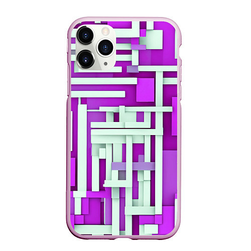 Чехол iPhone 11 Pro матовый Полосы на фиолетовом фоне / 3D-Розовый – фото 1