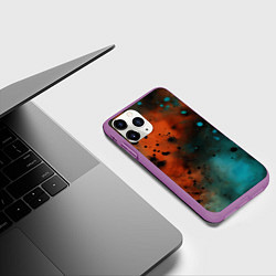 Чехол iPhone 11 Pro матовый Акварельные брызги в оранжевом, цвет: 3D-фиолетовый — фото 2