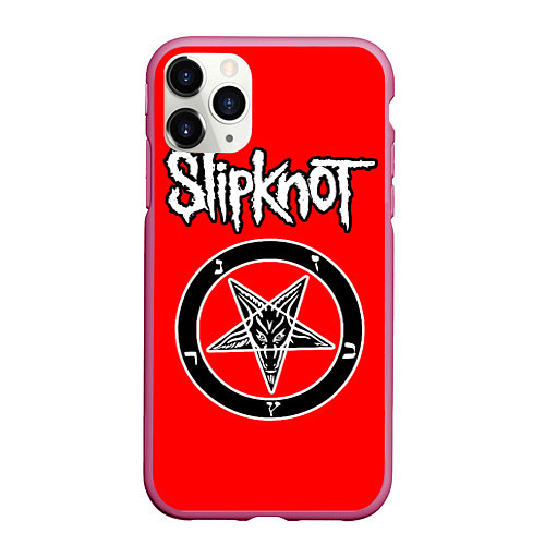 Чехол iPhone 11 Pro матовый Slipknot пентаграмма / 3D-Малиновый – фото 1