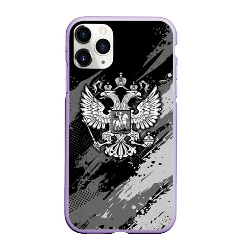 Чехол iPhone 11 Pro матовый Россия - серый монохромный / 3D-Светло-сиреневый – фото 1