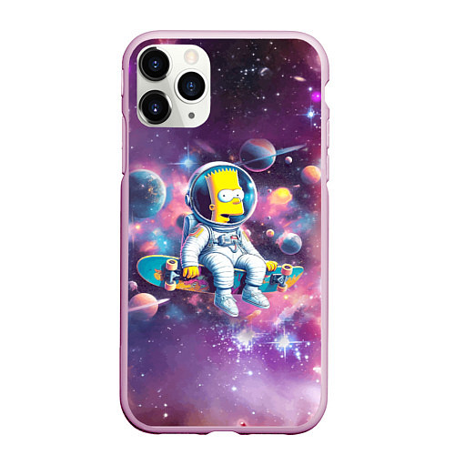 Чехол iPhone 11 Pro матовый Барт Симпсон со скейтбордом в космосе / 3D-Розовый – фото 1