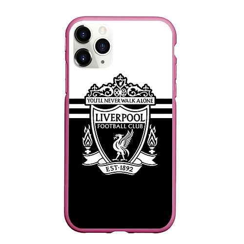 Чехол iPhone 11 Pro матовый Ливерпуль - черно-белый / 3D-Малиновый – фото 1