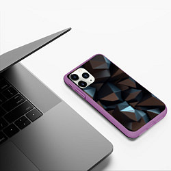 Чехол iPhone 11 Pro матовый Черная геометрическая абстракция - объемные грани, цвет: 3D-фиолетовый — фото 2
