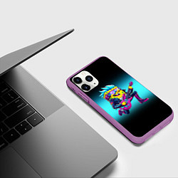 Чехол iPhone 11 Pro матовый Sponge Bob - rock guitarist - ai art, цвет: 3D-фиолетовый — фото 2