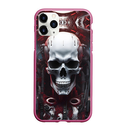 Чехол iPhone 11 Pro матовый Киберпанк череп с дреддами / 3D-Малиновый – фото 1