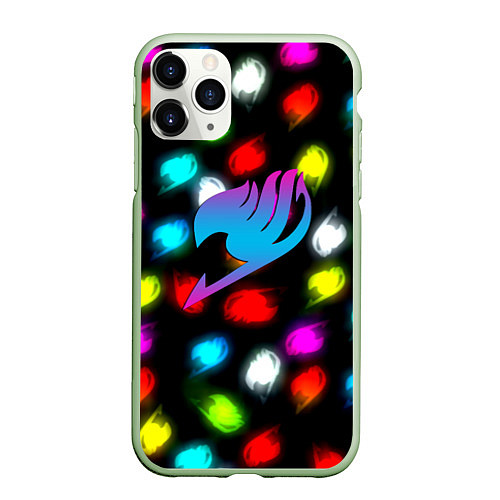 Чехол iPhone 11 Pro матовый Fairy Tail неоновые лого / 3D-Салатовый – фото 1