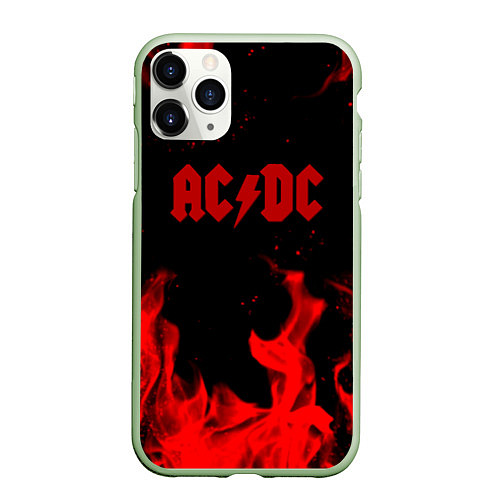 Чехол iPhone 11 Pro матовый AC DC огненный стиль / 3D-Салатовый – фото 1