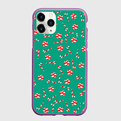 Чехол iPhone 11 Pro матовый Рождественский дождь из леденцов, цвет: 3D-фиолетовый