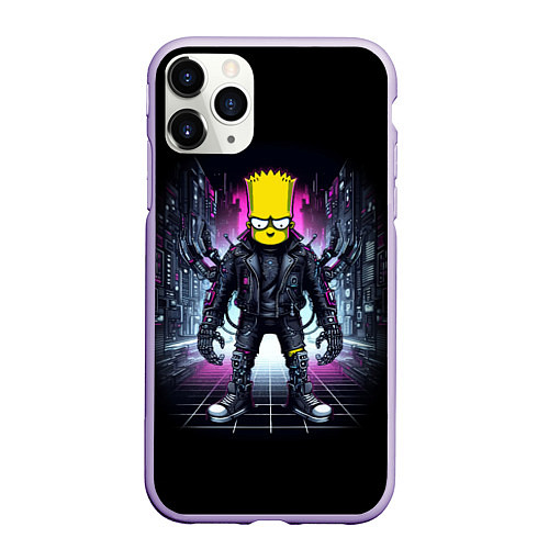 Чехол iPhone 11 Pro матовый Cool Bart Simpson - cyberpunk - ai art / 3D-Светло-сиреневый – фото 1