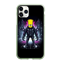 Чехол iPhone 11 Pro матовый Cool Bart Simpson - cyberpunk - ai art, цвет: 3D-салатовый