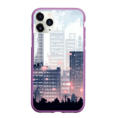 Чехол iPhone 11 Pro матовый Безмятежный город / 3D-Фиолетовый – фото 1