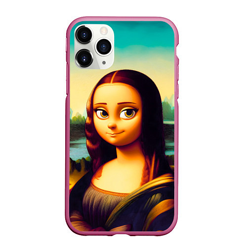 Чехол iPhone 11 Pro матовый Нейросеть - Мона Лиза в стиле Pixar / 3D-Малиновый – фото 1