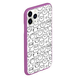 Чехол iPhone 11 Pro матовый Коты дудл мордашки, цвет: 3D-фиолетовый — фото 2