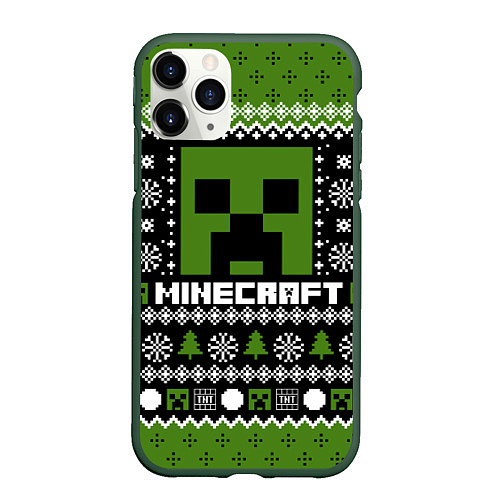 Чехол iPhone 11 Pro матовый Minecraft christmas sweater / 3D-Темно-зеленый – фото 1