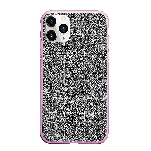 Чехол iPhone 11 Pro матовый Чёрные и белые узоры / 3D-Розовый – фото 1