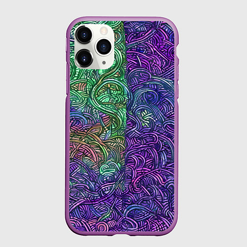Чехол iPhone 11 Pro матовый Вьющийся узор фиолетовый и зелёный / 3D-Фиолетовый – фото 1