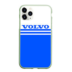 Чехол iPhone 11 Pro матовый Вольво - две синии полосы, цвет: 3D-салатовый