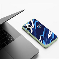 Чехол iPhone 11 Pro матовый Вольво - синяя абстракция, цвет: 3D-салатовый — фото 2