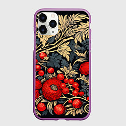 Чехол iPhone 11 Pro матовый Новогодние ягодки и узоры, цвет: 3D-фиолетовый