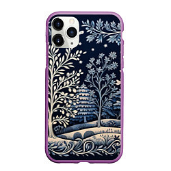 Чехол iPhone 11 Pro матовый Ледяные узоры нового года, цвет: 3D-фиолетовый