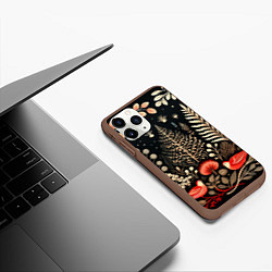 Чехол iPhone 11 Pro матовый Елочные узоры нового года, цвет: 3D-коричневый — фото 2