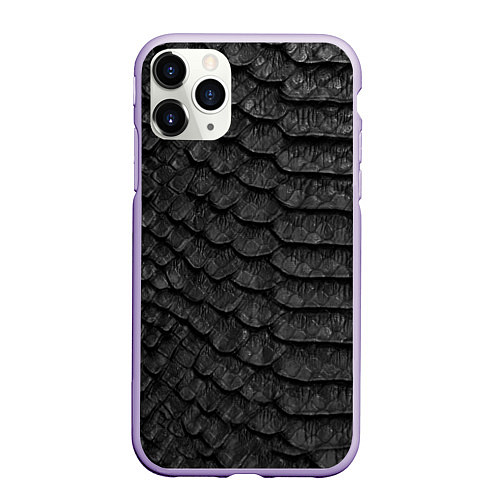 Чехол iPhone 11 Pro матовый Черная кожа рептилии / 3D-Светло-сиреневый – фото 1