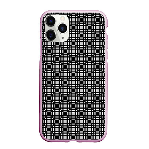 Чехол iPhone 11 Pro матовый Черно белый геометрический клетчатый узор / 3D-Розовый – фото 1