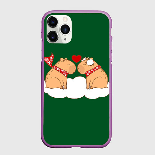 Чехол iPhone 11 Pro матовый Капибара влюблен / 3D-Фиолетовый – фото 1