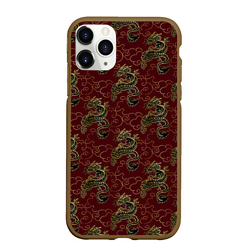Чехол iPhone 11 Pro матовый Азиатский стиль дракона / 3D-Коричневый – фото 1