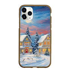 Чехол iPhone 11 Pro матовый Сказочный новогодний городок, цвет: 3D-коричневый
